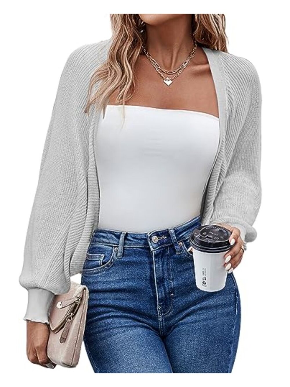 Women's Batwing Sleeve Knitted Cropped Bolero Shrug Cardigan Open Front